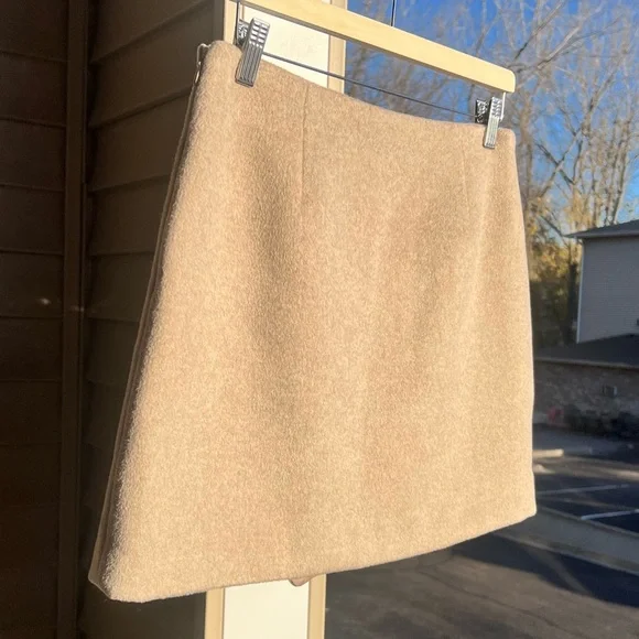 🆕 French Connection Beige Wrap Mini Skirt Asymmetrical Wool-Blend Size M (8)